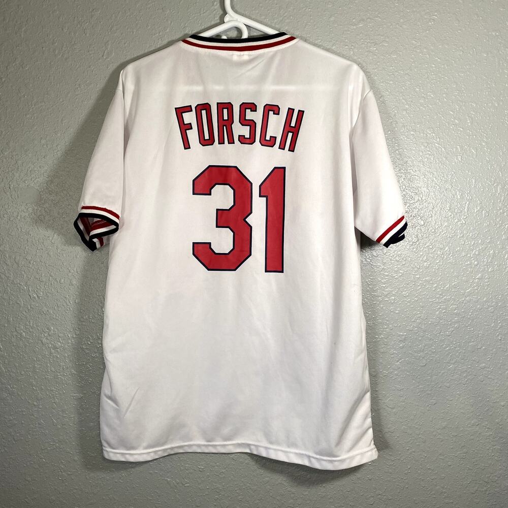 Vintage 90s XL Cardinals Jersey Forsch 31 White V Neck Baseball MLB Red White